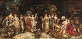 Combat de coqs devant un groupe de jeunes femmes - Adolphe Monticelli