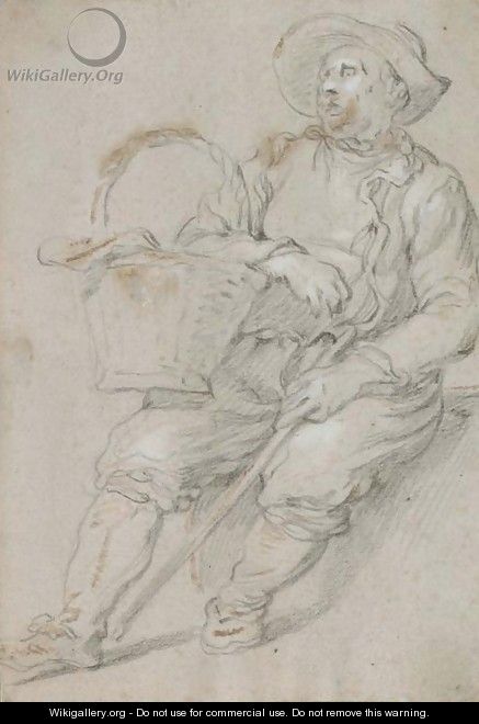 A seated peasant with a basket - Abraham Bloemaert