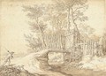 A peasant approaching a bridge over a stream, a wood beyond - Abraham Bloemaert
