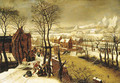 A village landscape in winter with the Massacre of the Innocents - Abel Grimmer