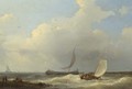 Sailingvessels in a stiff breeze of the coast - Abraham Hulk Jun.