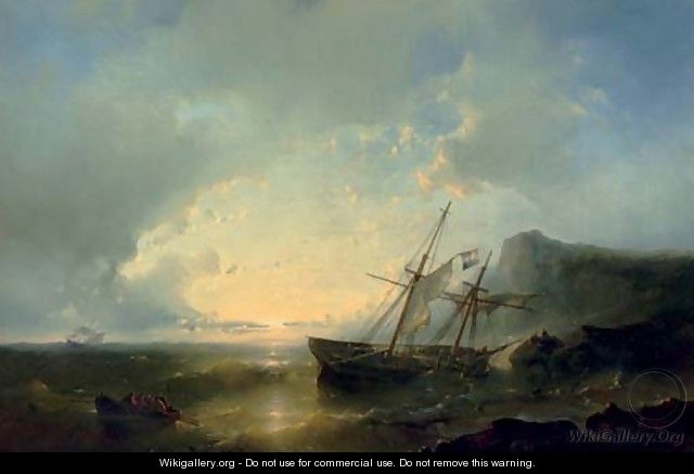 A shipwreck at sunset - Abraham Hulk Jun.