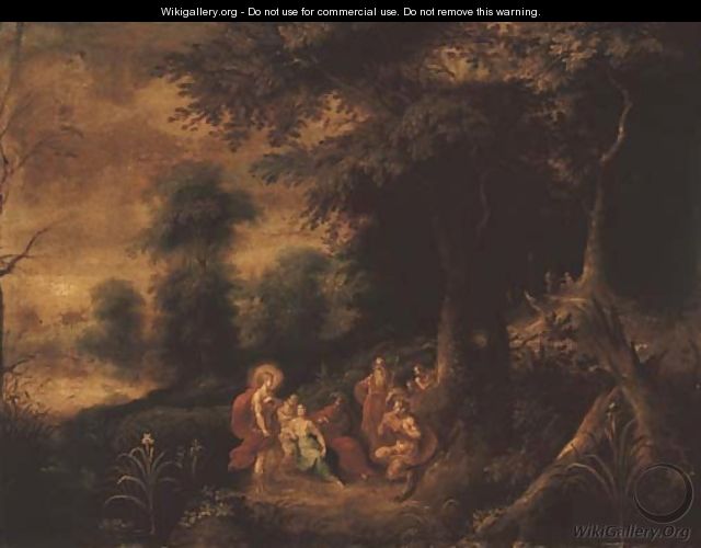 A wooded landscape with the Judgement of Midas - Abraham Govaerts