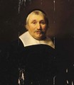Portrait of a parson, half length, wearing black costume with lace collar and black cap - Abraham de Vries