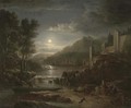 Fishermen along a river by moonlight - Abraham Pether