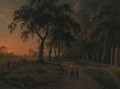 Figures on a parkland track with a country house beyond - Abraham Pether