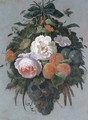 A swag of fruit and flowers hanging from a nail - Abraham Mignon