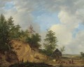 Figures conversing by a crag in a panoramic summer landscape - Abraham Johannes Couwenberg, Jzn.