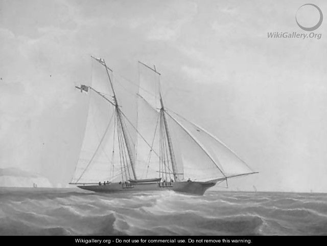 A schooner of the Royal Yacht Squadron reaching past the Needles - Anna Maria Elisabeth Jerichau-Baumann