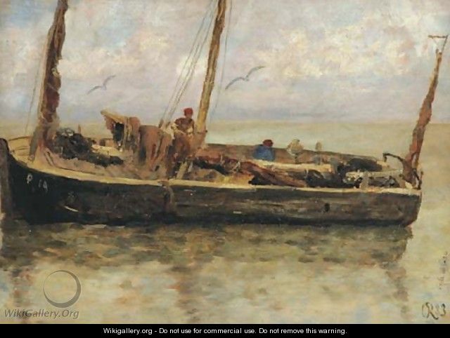 A fishing boat at sea - Charles Emmanuel Joseph Roussel