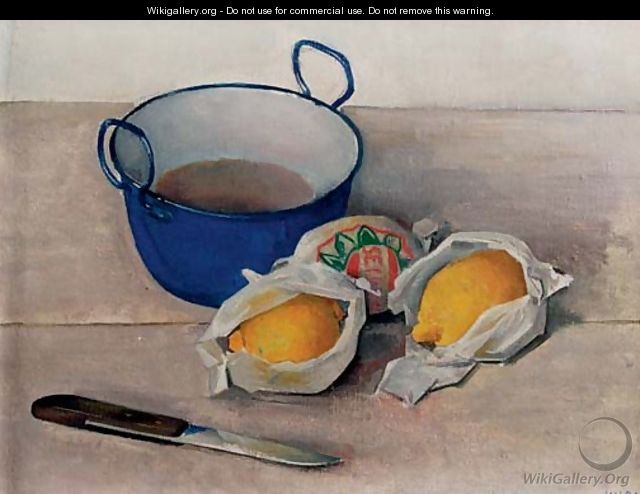 A still life with lemons, a knife and small pot - Jan Boon