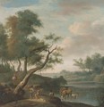 A landscape with travellers on a track and cattle and drovers at a ford - (after) Isaac De Moucheron