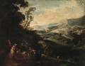 A mountainous Landscape with Peasants drawing Water from a Well - (after) Ignacio De Iriarte