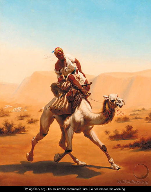 An Arab riding a camel at speed - (after) Horace Vernet