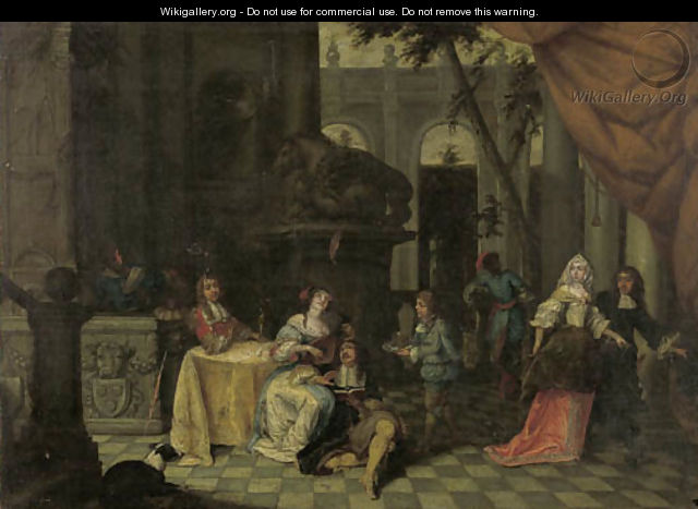 Elegant company on a terrace - (after) Hieronymus Janssens