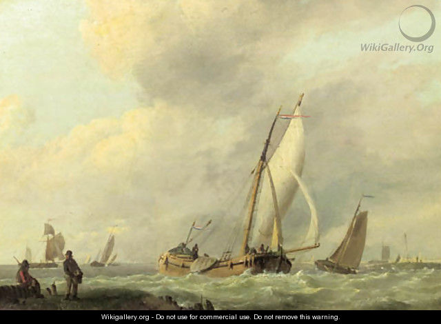 An estuary with sailing vessels in a breeze - (after) Hermanus Sen Koekkoek