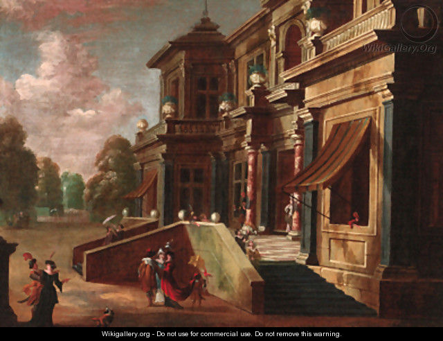 Elegant couples before a mansion - (after) Jacobus Saeys