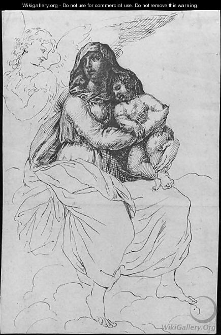 The Madonna and Child with an Angel - (after) Jacob De II Gheyn