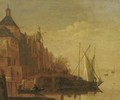 A river landscape with boats moored at a townside - (after) Jacob Adriaensz. Bellevois