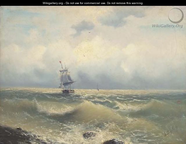 A two masted barque running along the coast - (after) Ivan Konstantinovich Aivazovsky