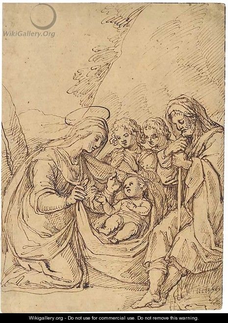 The Holy Family attended by two angels - (after) (Jacopo Chimenti) Empoli