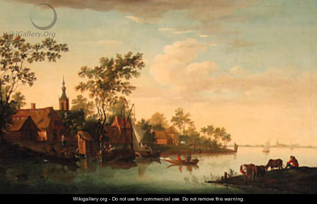 A village on a river - (after) Jacob Van Strij