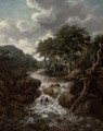 A wooded river landscape with a waterfall - (after) Jacob Van Ruisdael