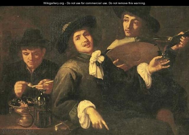 The Five Senses three men smoking, drinking and making music - (after) Jacob Van, The Elder Oost