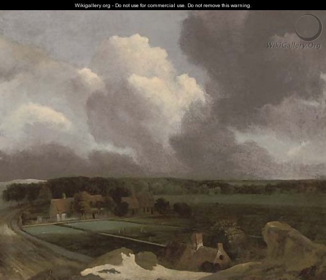 An extensive landscape with farmhouses and figures in a bleaching ground - (follower of) Ruisdael, Jacob I. van