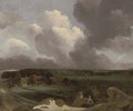 An extensive landscape with farmhouses and figures in a bleaching ground - (follower of) Ruisdael, Jacob I. van