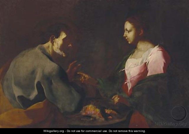 An elderly man and a woman by a brazier - (after) Giuseppe Antonio Petrini