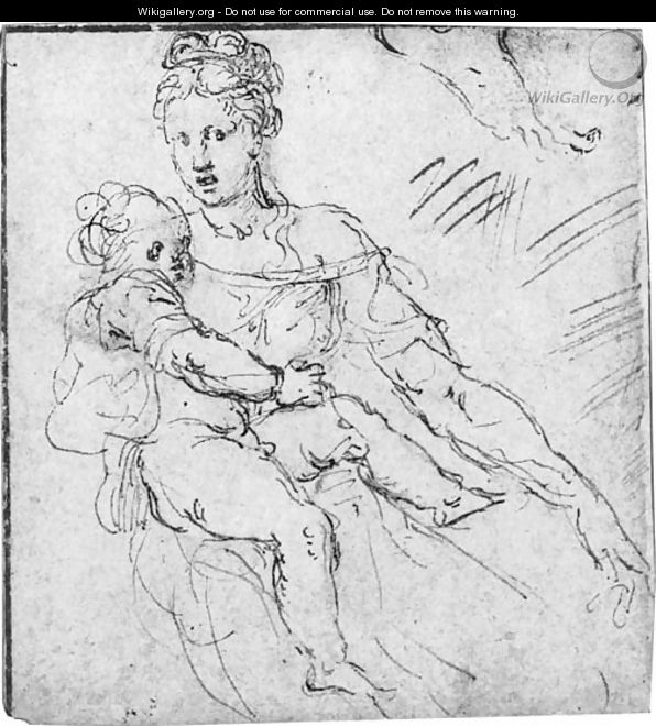 The Madonna and Child, with a subsidiary study of a foot - (after) Girolamo Da Carpi