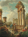 Capricci of Roman Ruins with Figures - (after) Giovanni Paolo Panini