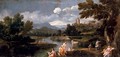 Figures bathing in an extensive river landscape - (after) Giovanni Francesco Grimaldi