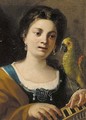 A girl, half-length, playing a keyboard instrument, with a parrot - (after) Giovanni Domenico Tiepolo