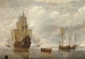 A States Yacht firing a salute at a departing barge, with other shipping in a calm - (after) Hendrick Dubbels