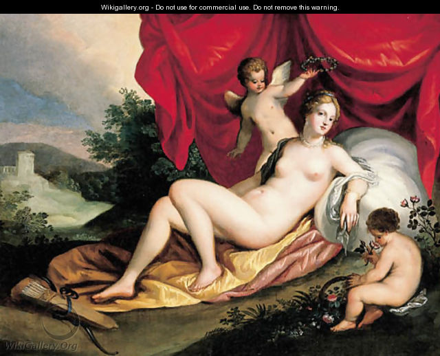 Venus reclining with two putti - (attr. to) Rottenhammer, Hans