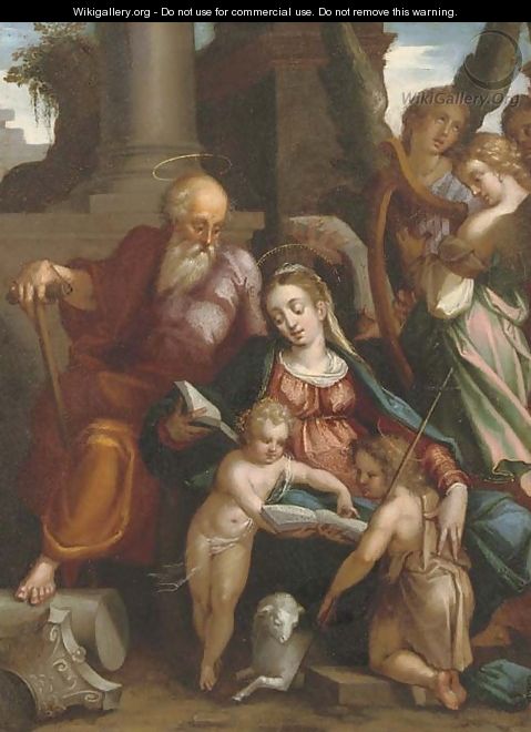 The Holy Family with Saint John the Baptist and Angels making music - (attr. to) Rottenhammer, Hans