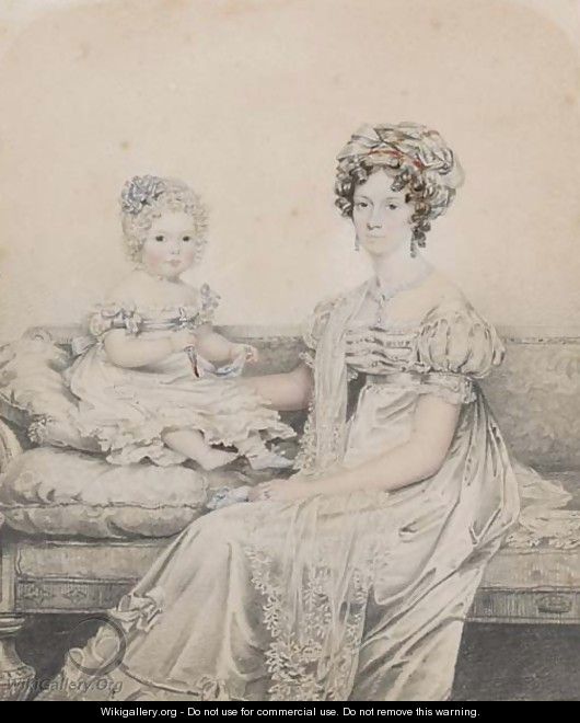 Portrait of a mother and child, said to be Rebe Lowndes and Rebe Mary Lowndes - (after) Henry Edridge