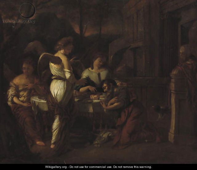 Abraham entertaining the three Angels - (after) Hendrick Heerschop Or Herschop