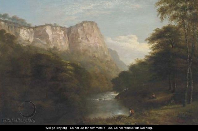 Figures in a river gorge - (after) George Snr Cole