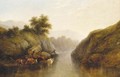 Cattle watering in a river valley landscape - (after) George Snr Cole