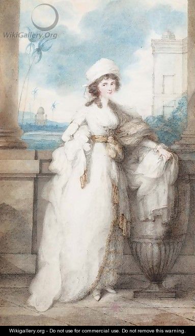Portrait of a lady, standing on a balcony - (circle of) Chinnery, George (1774-1852)