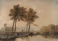 Anglers on the banks of the Thames before Windsor Castle - (after) Ircle Of George Jun Barret