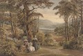 Figures with parasols conversing in an arcadian landscape - (after) Ircle Of George Jun Barret