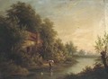 Figures by a cottage in a river landscape; and A goatherd on a wooded track - (after) George Augustus Williams