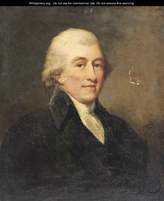 Portrait of Mr. Elisdan, bust-length, in a black coat and white cravat - (after) Romney, George