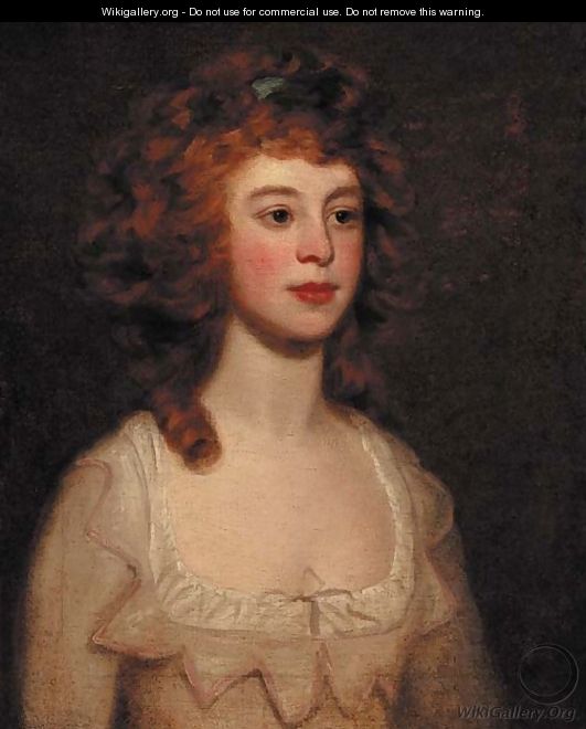 Portrait of a lady, quarter-length, in a cream dress, looking to her left - (after) Romney, George