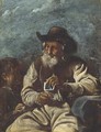 An old man knitting with a young boy - (after) Giacomo Francesco Cipper