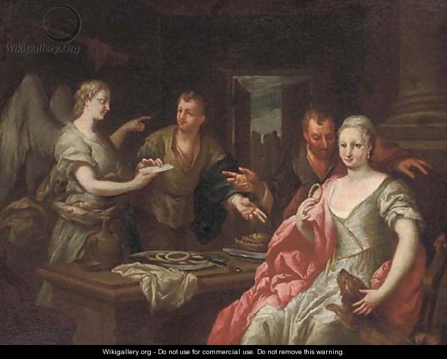 An Angel appearing as a messenger to a family in an interior - (after) Giacomo Ceruti (Il Pitocchetto)
